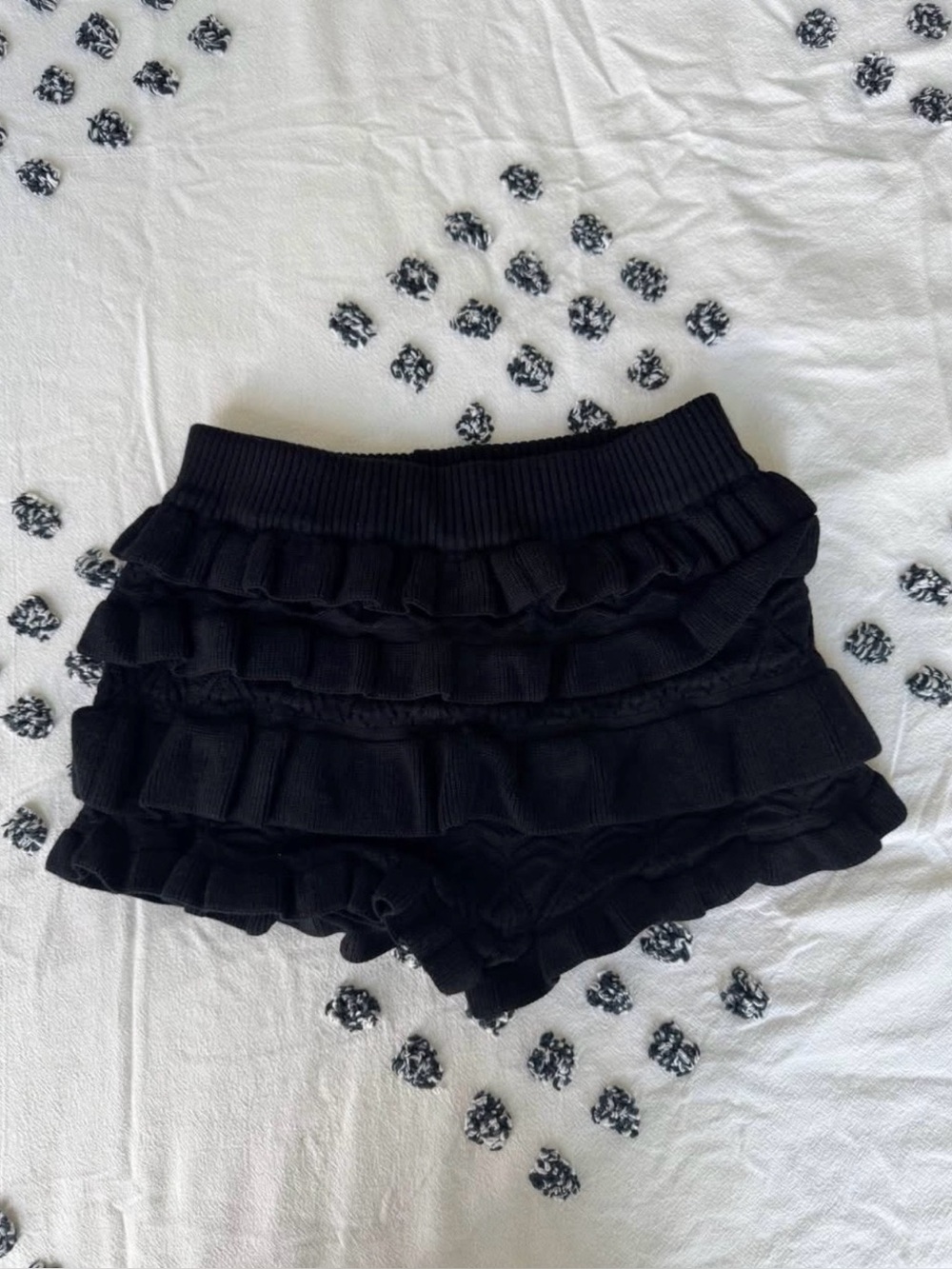Edikted Lindsay Ruffle Knit Shorts in Black